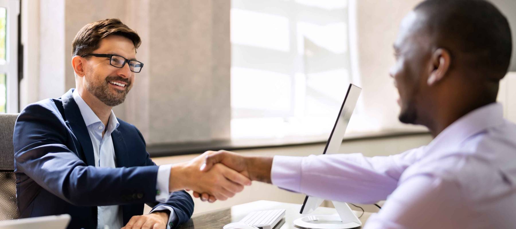 Staffing Interview In Office. Law Recruiter Meeting Handshake