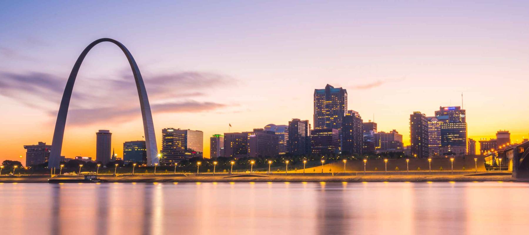 st. louis skysline at at sunset, -st. louis,missouri,usa.