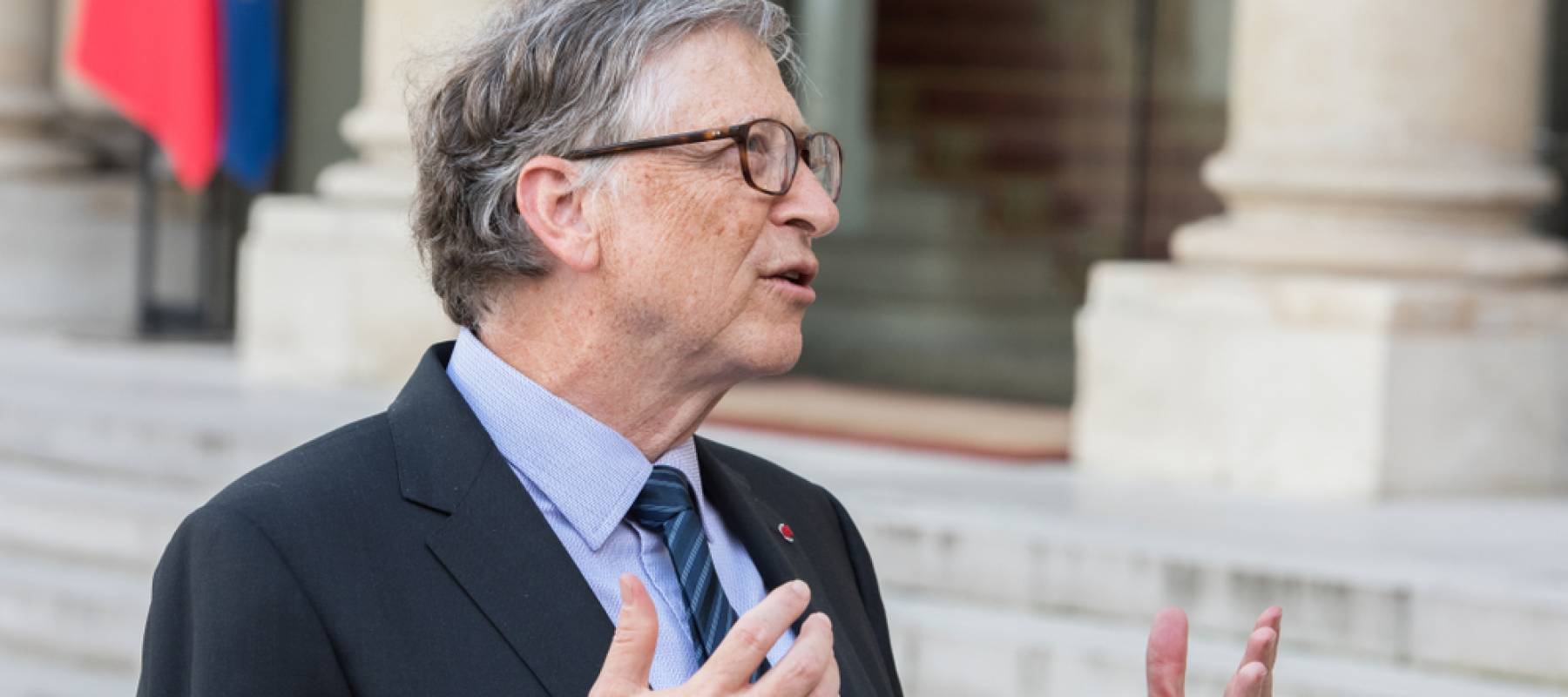 PARIS, FRANCE - APRIL 16, 2018 : Bill Gates at the Elysee Palace to encounter the french president to speak about Bill & Melinda Gates Foundation (BMGF).
