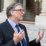 PARIS, FRANCE - APRIL 16, 2018 : Bill Gates at the Elysee Palace to encounter the french president to speak about Bill &amp; Melinda Gates Foundation (BMGF).