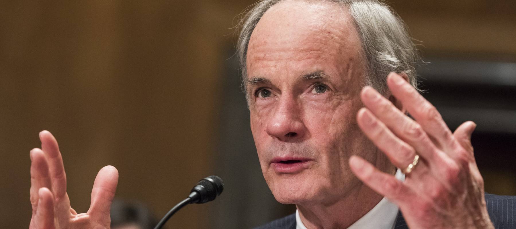 Senator Thomas Carper testifies on behalf of Retired Gen. John Kelly at the U.S. Capitol in Washington on January 10, 2017.