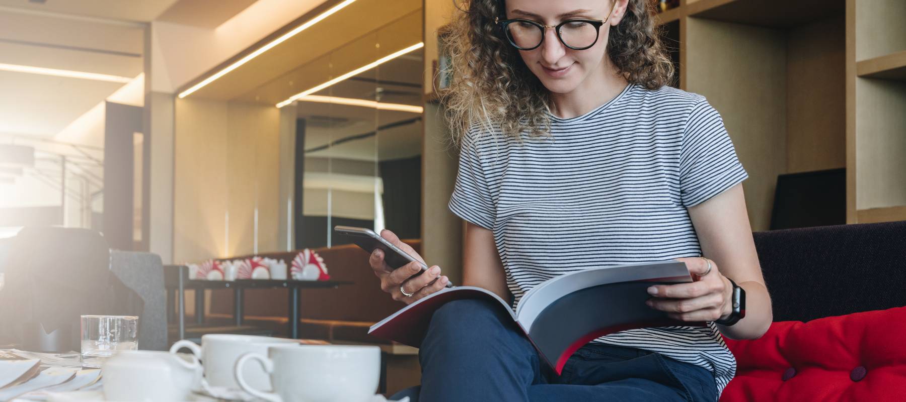 Woman reading magazine