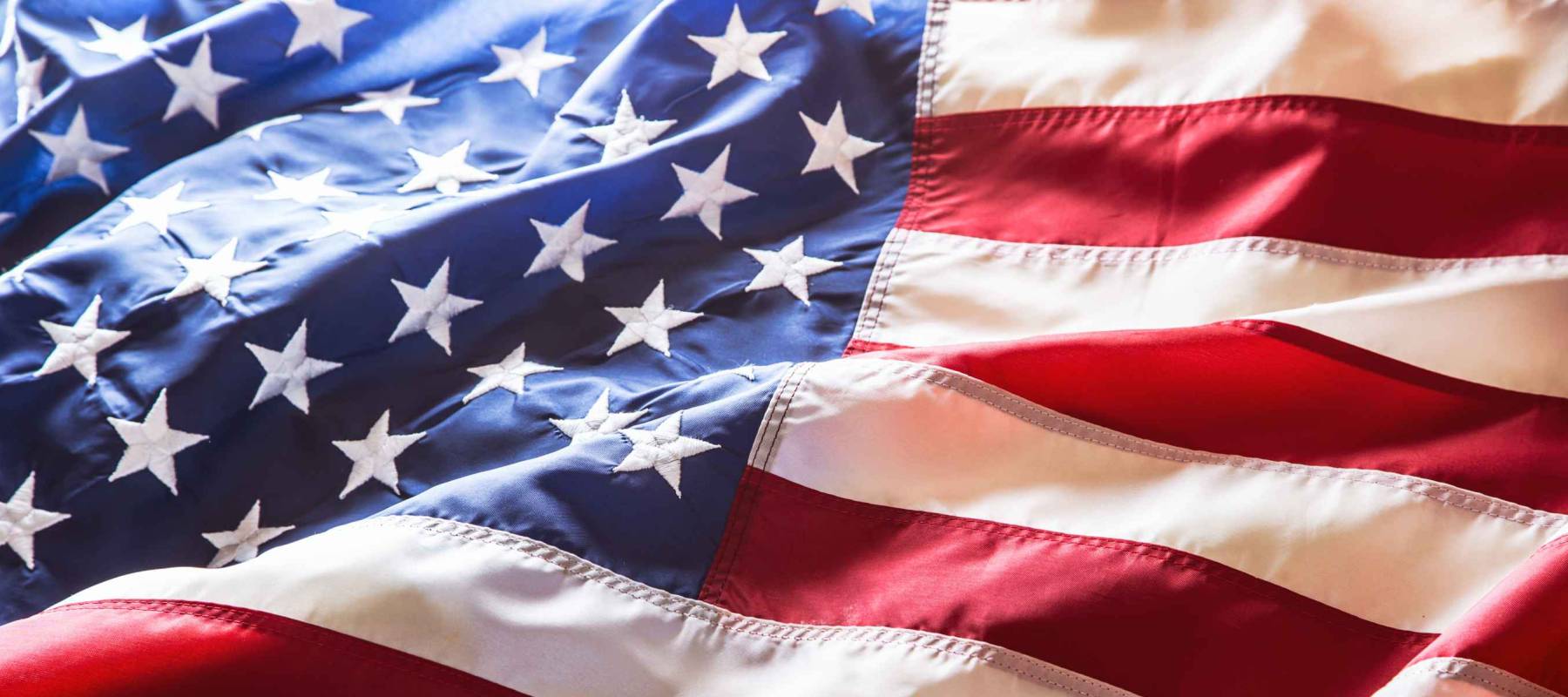 American flag waving in the wind.