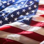 American flag waving in the wind.