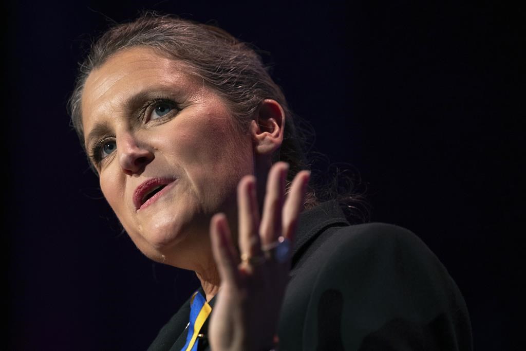 Canadian Finance Minister Chrystia Freeland introduces U.S. Treasury Secretary Janet Yellen at the Atlantic Council Global Citizen Awards, Wednesday, Sept. 20, 2023, in New York. Freeland has