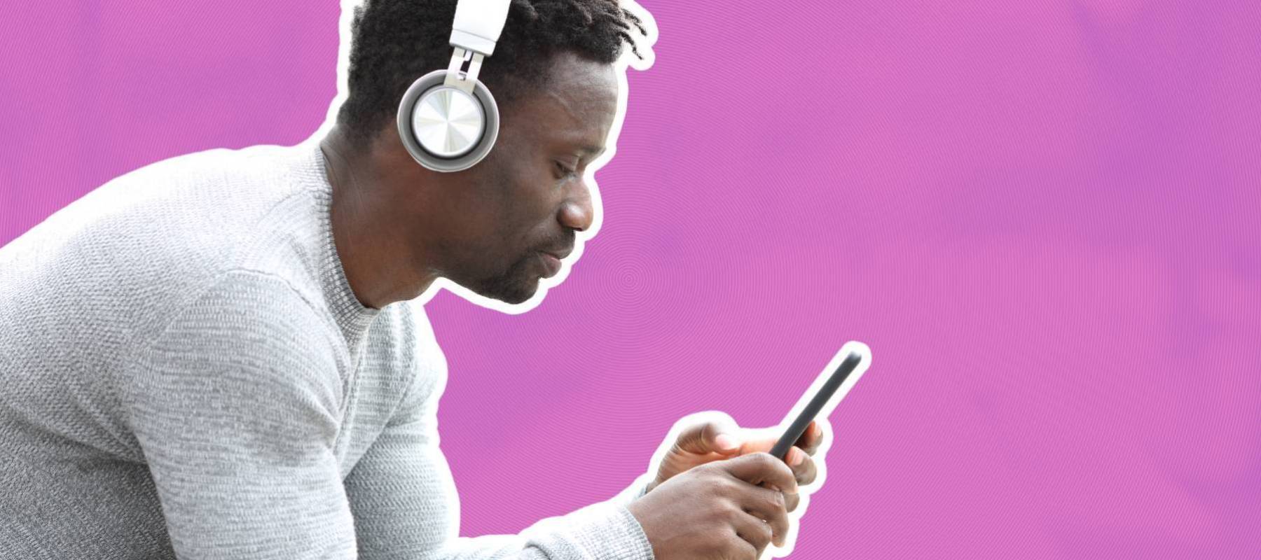 A man listening to a podcast