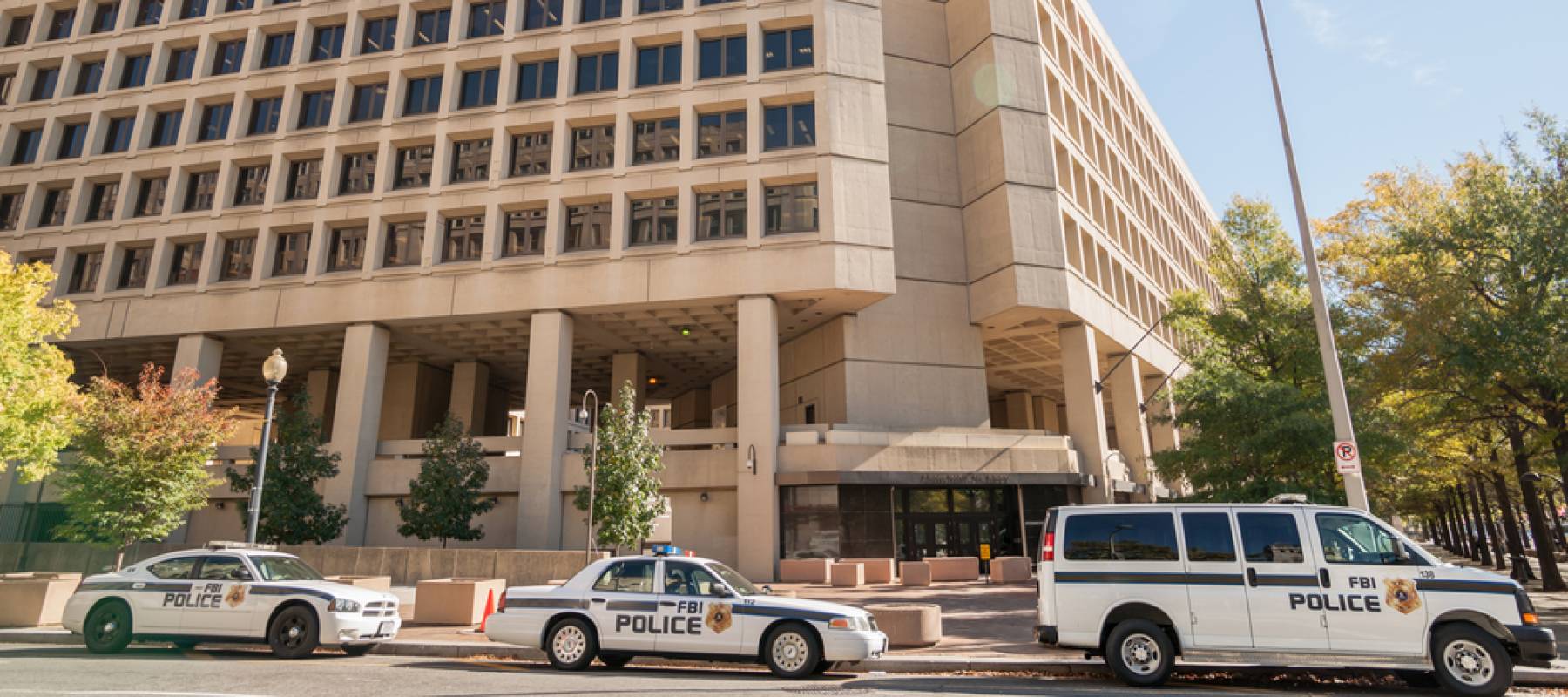 Brutalist architecture of J Edgar Hoover building, home of the FBI.