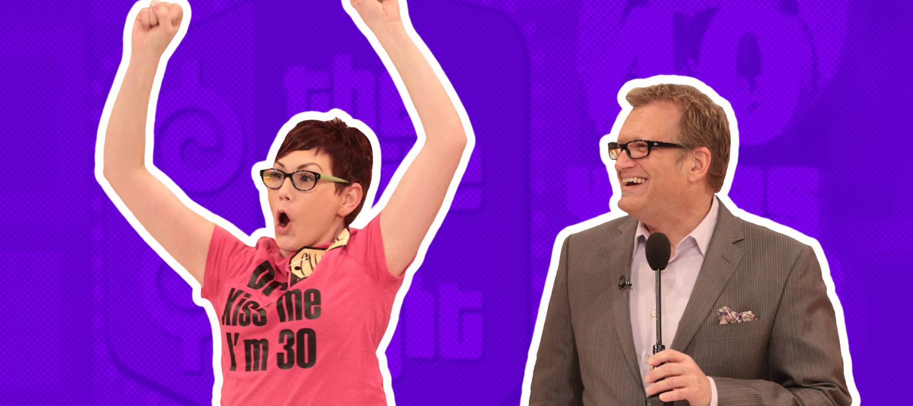 game show contestant next to Drew Carey