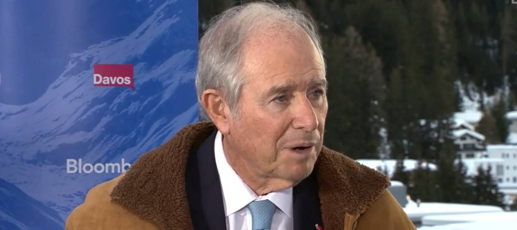 Blackstone CEO Steve Schwarzman sits in interview outside in Davos, Switzerland.