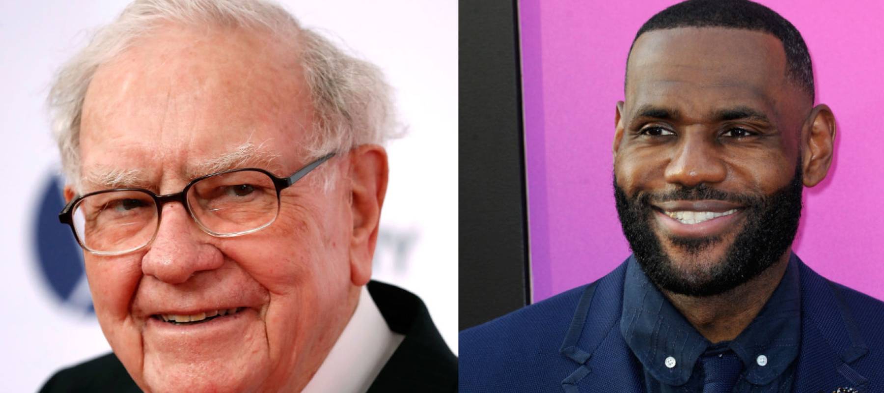 Warren Buffett and Lebron James, side-by-side crop