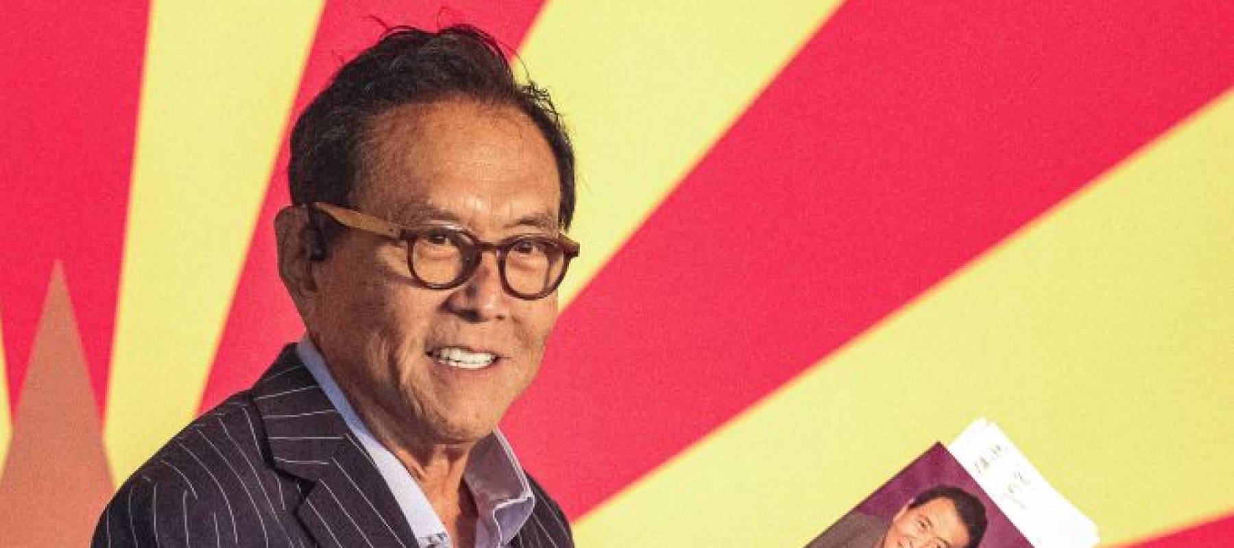 US businessman Robert Kiyosaki speaks on stage during Republican candidate for Governor of Arizona Kari Lake's Ask Me Anything Tour in Sun City, Arizona.