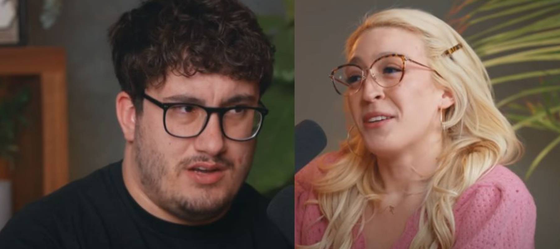 Screenshots of man looking incredulous next to a woman talking into a microphone, pulling a face.