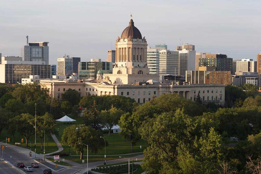 The Manitoba government is planning to make it easier for workers to unionize, and to ban the use of replacement workers during labour disputes. The Manitoba legislature is seen in Winnipeg, 