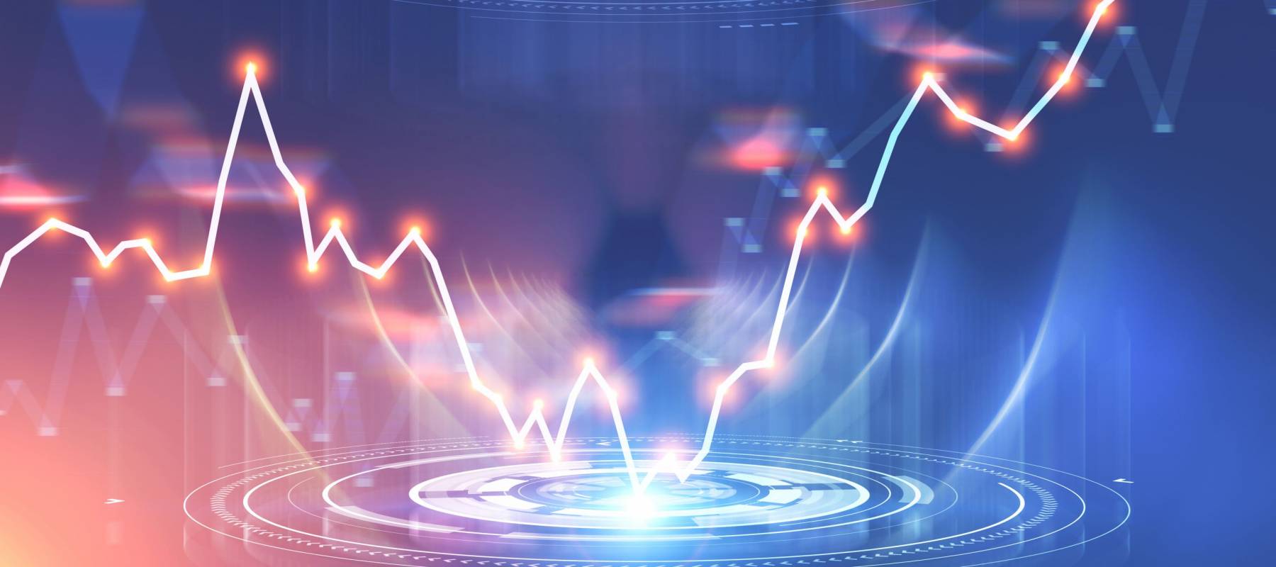 Glowing orange graphical user interface over Forex style graph.