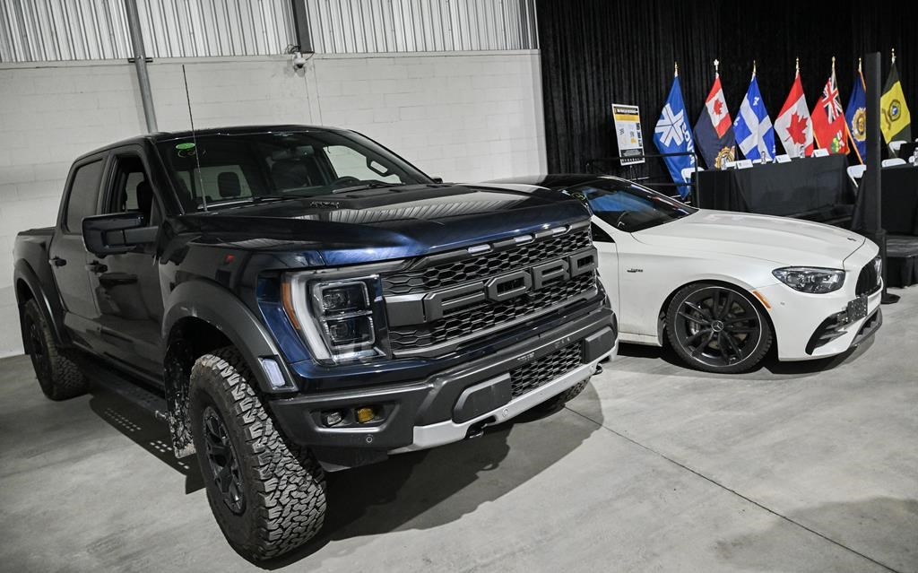 Two recovered stolen vehicles are shown ahead of a news conference in Montreal, Wednesday, April 3, 2024, on car theft in Quebec and Ontario. Looking for a break on car insurance premiums is 