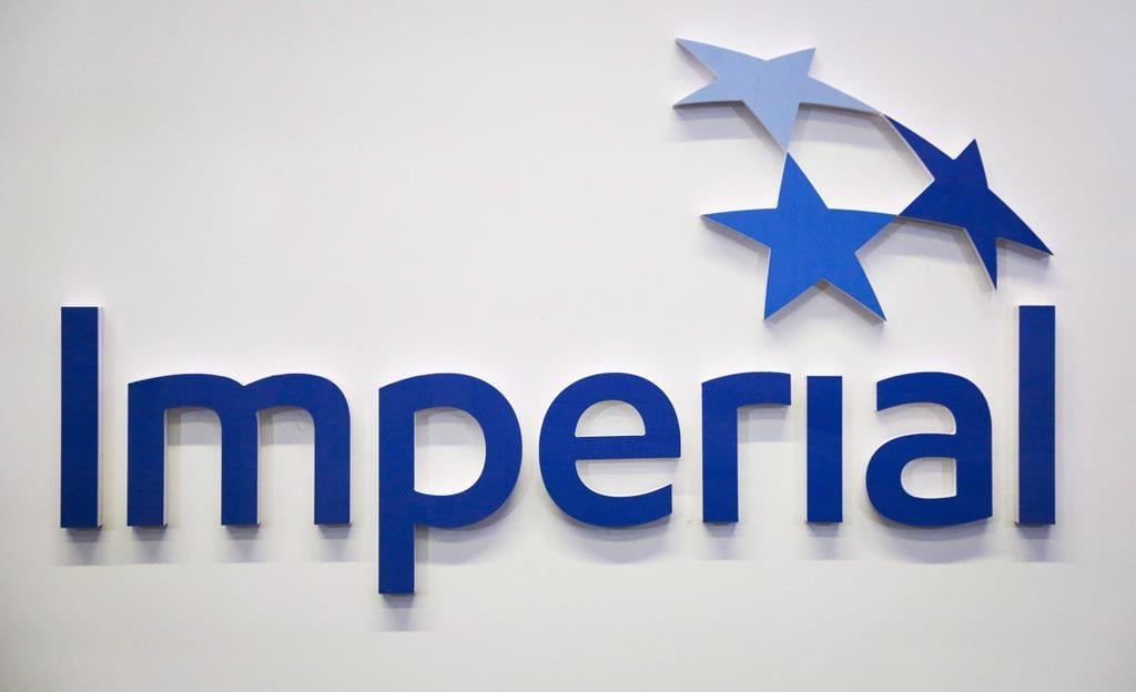 The Imperial Oil logo is shown at the company&#039;s annual meeting in Calgary on April 28, 2017. 