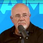 Rachel Cruze and Dave Ramsey seen side-by-side talking on the set of the Ramsey Show.