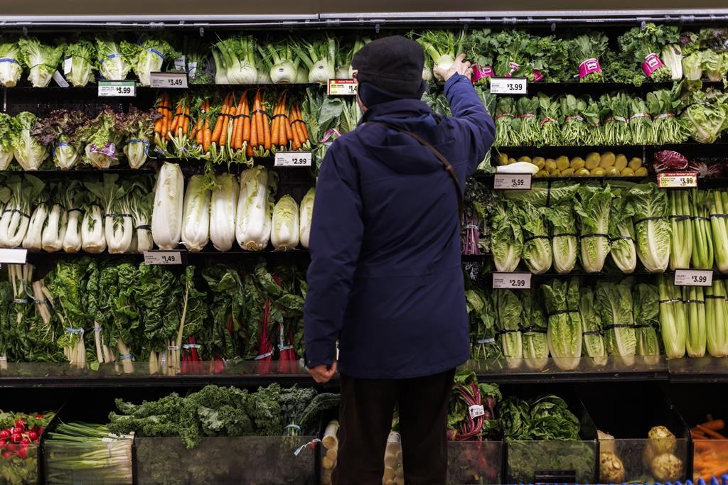A customer shops for produce at a grocery store In Toronto on Friday, Feb. 2, 2024. The federal NDP is accusing Ottawa of misrepresenting a task force announced last fall that it said would i