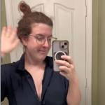 Side by side images of girl in bathroom mirror and the view from an airplane.