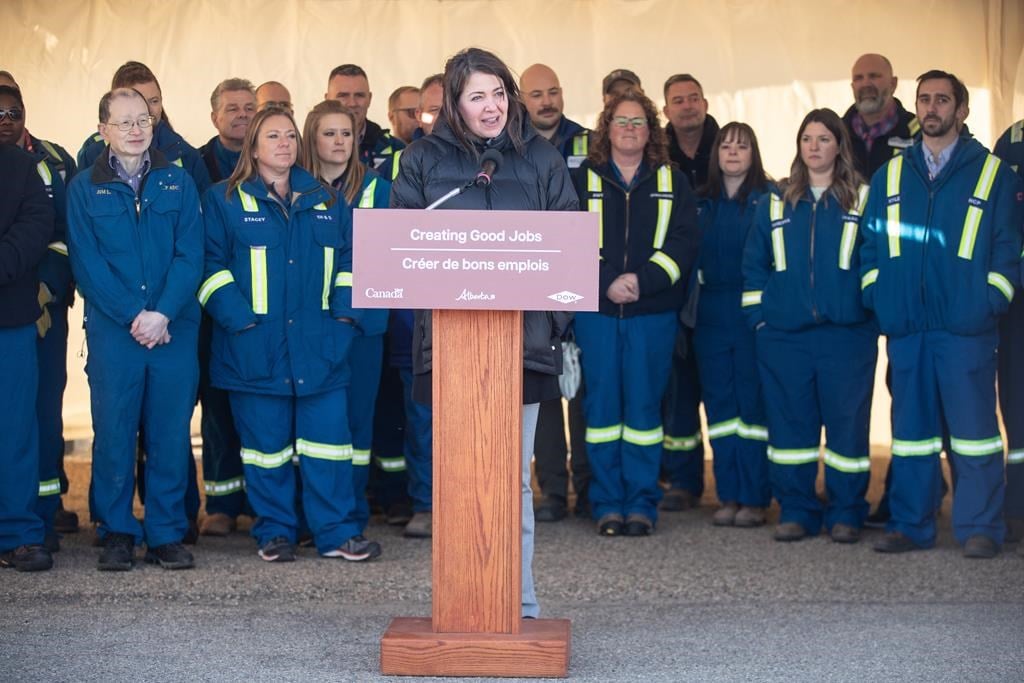 Alberta Premier Danielle Smith speaks at the Dow Chemical announcement, that will finalized plans to construct the world&#039;s first net-zero carbon emissions ethylene and derivatives complex, in