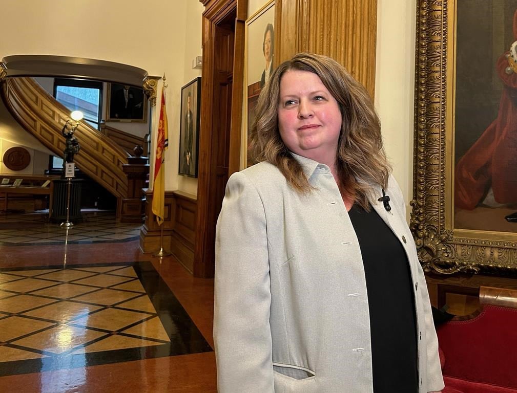 New Brunswick Tourism Minister Tammy Scott-Wallace appears at the legislature in Fredericton on May 9, 2024. 