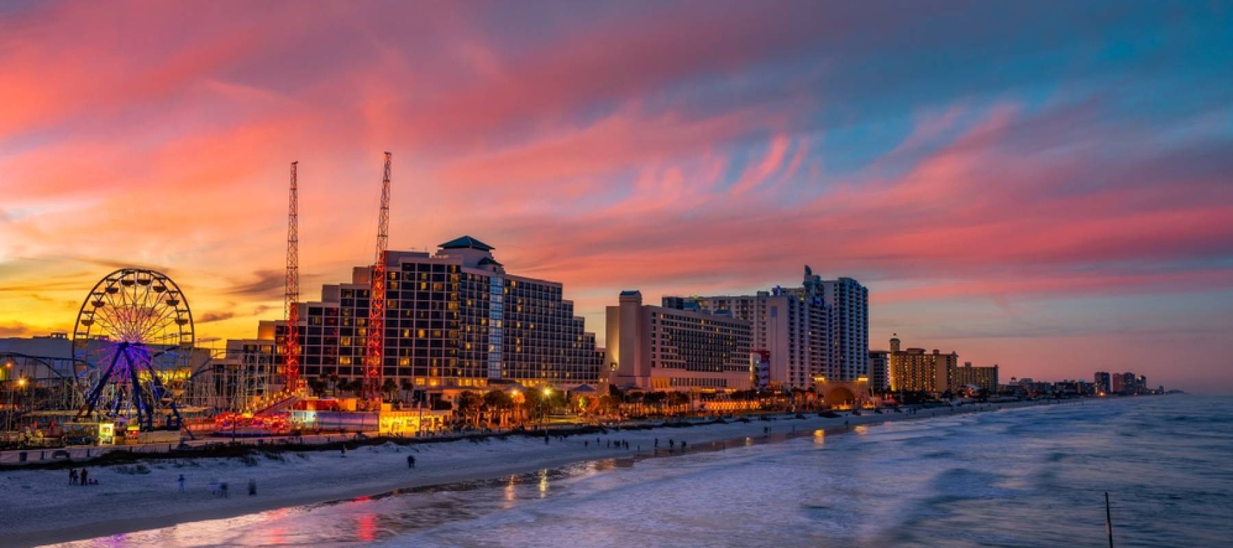 Sunset over the beach in Daytona Beach, Florida.