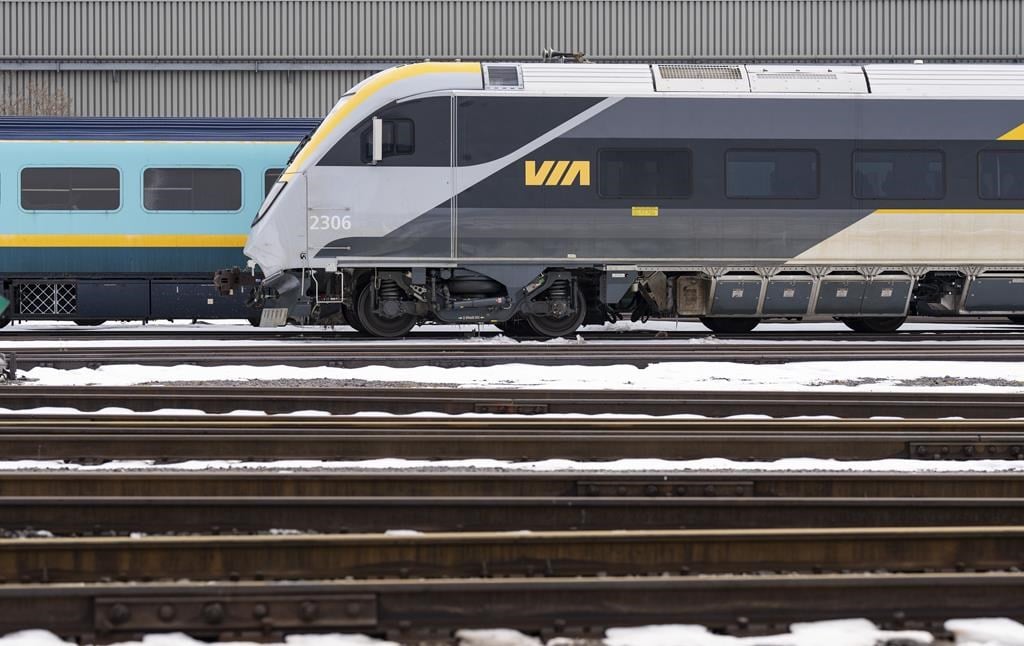 Via Rail says it steamed past pandemic ridership numbers last year, but fell short of 2019 levels. Passenger trains sit on the tracks at the Via Rail Canada maintenance centre in Montreal, Th