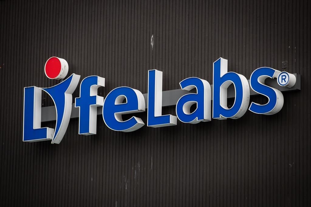 A sign is seen outside a LifeLabs location in North Vancouver B.C., on October 22, 2021. 