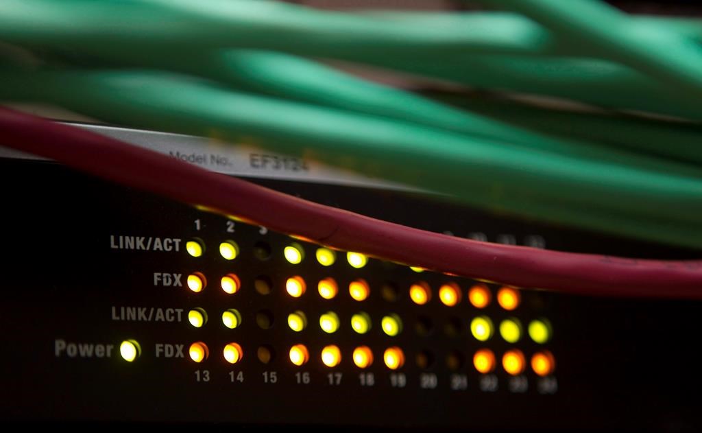 Lights on an internet switch are lit up as with users in an office in Ottawa, on February 10, 2011. Canada&#039;s telecom and television complaints watchdog says it is concerned about some compani