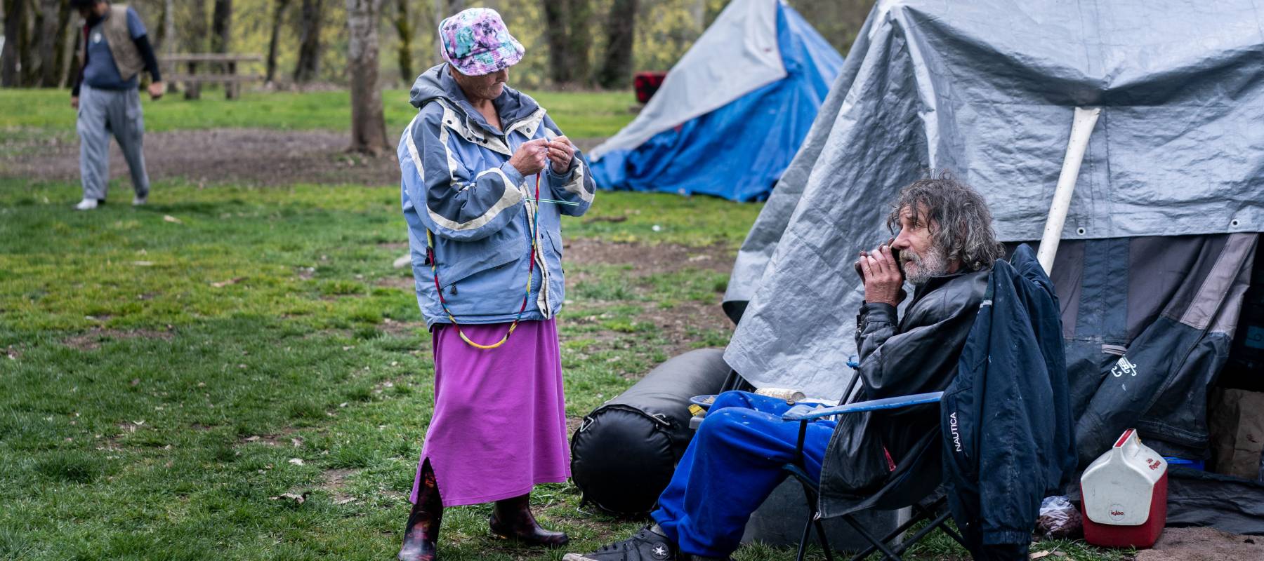 Unhoused senior citizens in Grants Pass, Oregon.