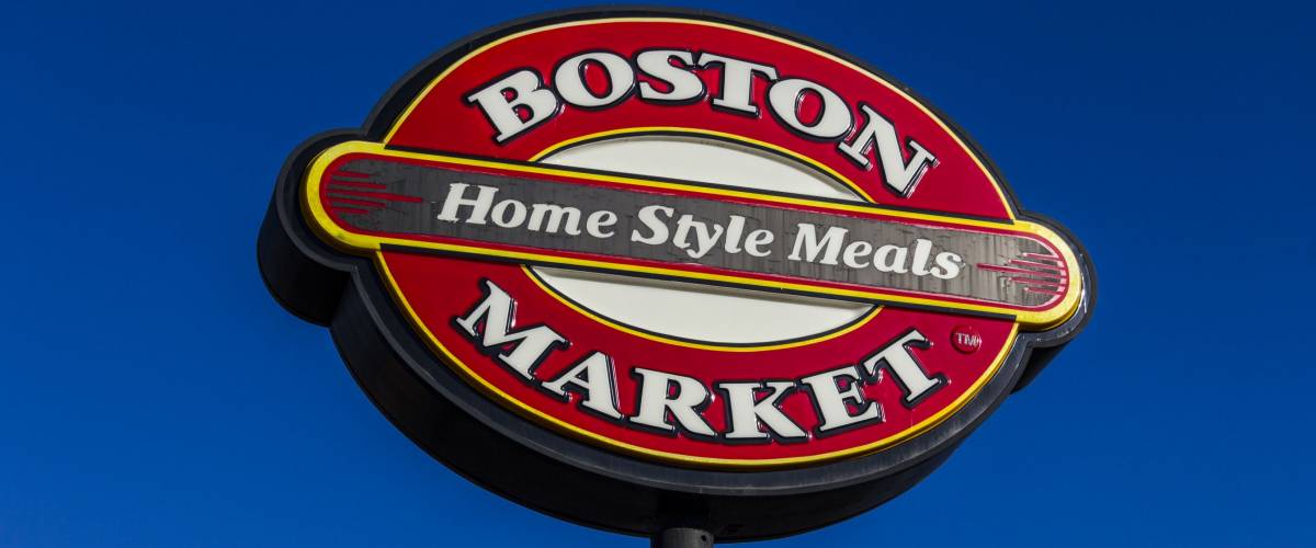 Indianapolis - Circa February 2017: Logo and Signage of a Boston Market Fast Casual Restaurant. Boston Market is owned by private equity firm Sun Capital Partners I