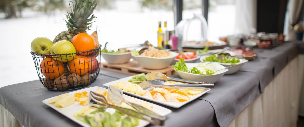 Spread of vegan food at buffet