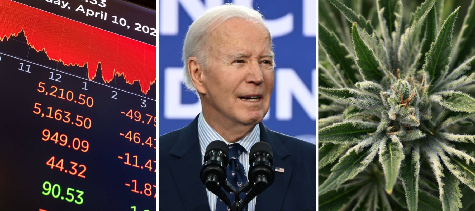 NYSE floor in April/President Joe Biden/Cannabis plant