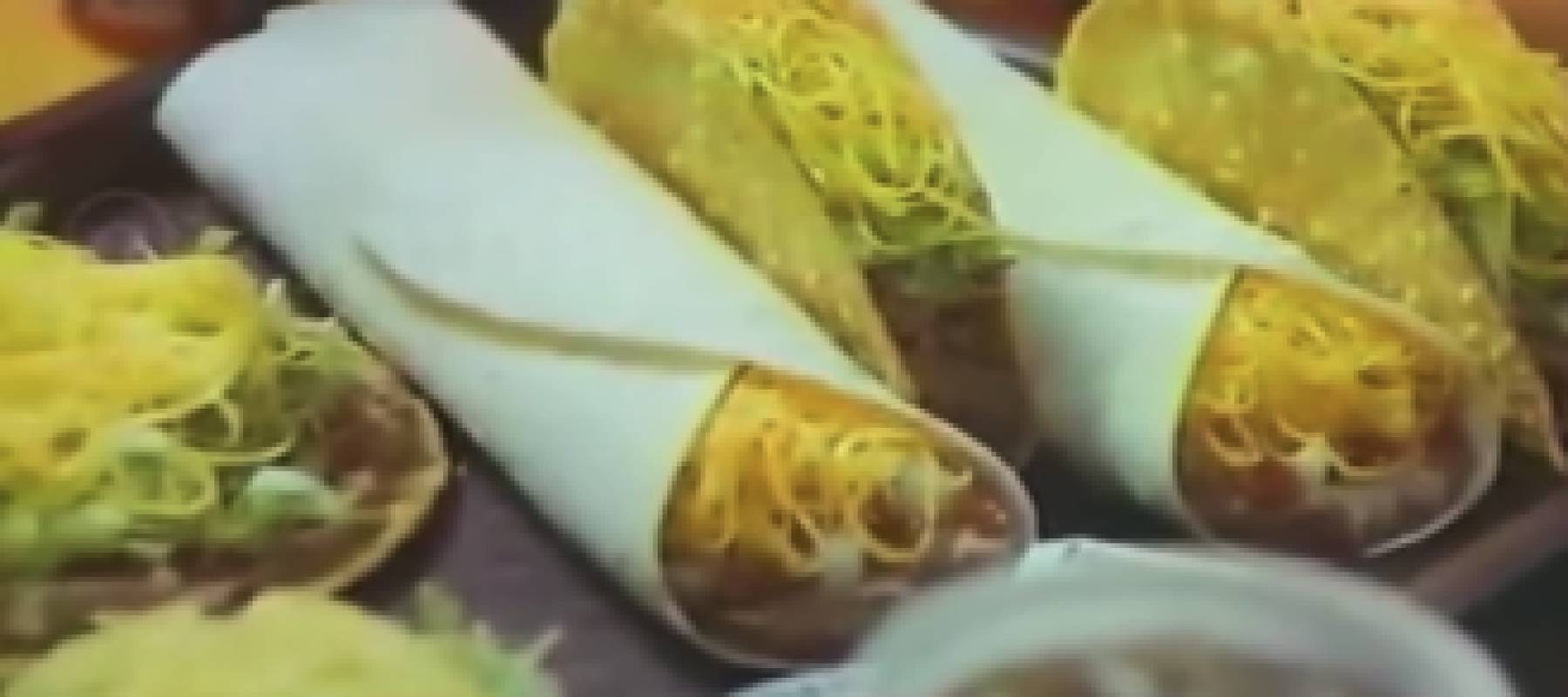 Shot of tray of Taco Bell meals from 1980 commercial.