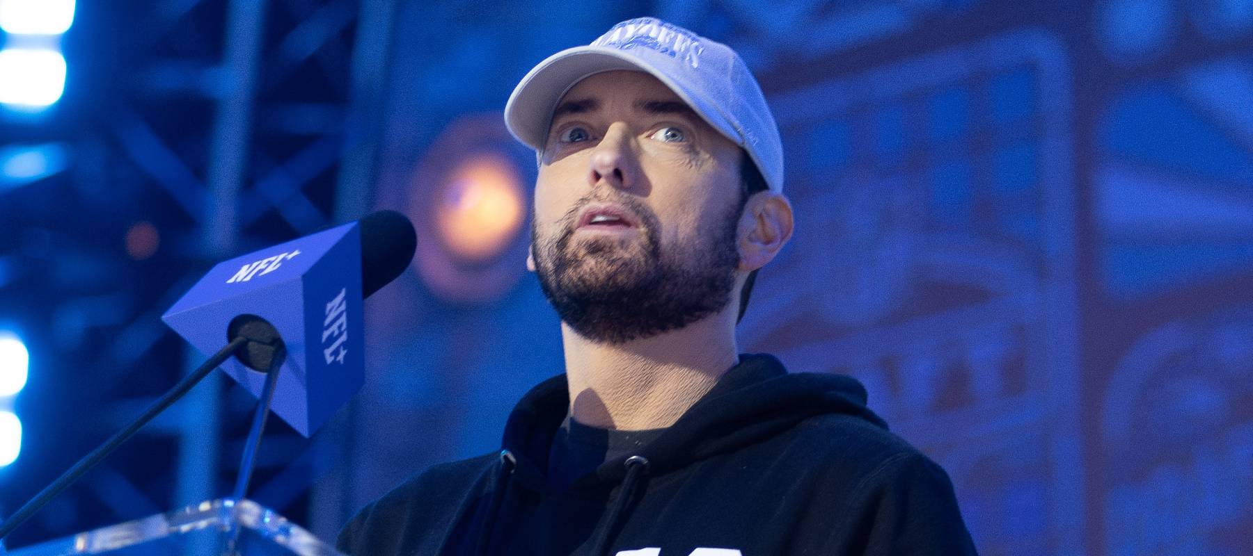 Rapper Eminem (Marshall Mathers) during day 1 of the NFL Draft on April 25, 2024 at Fox Theatre.