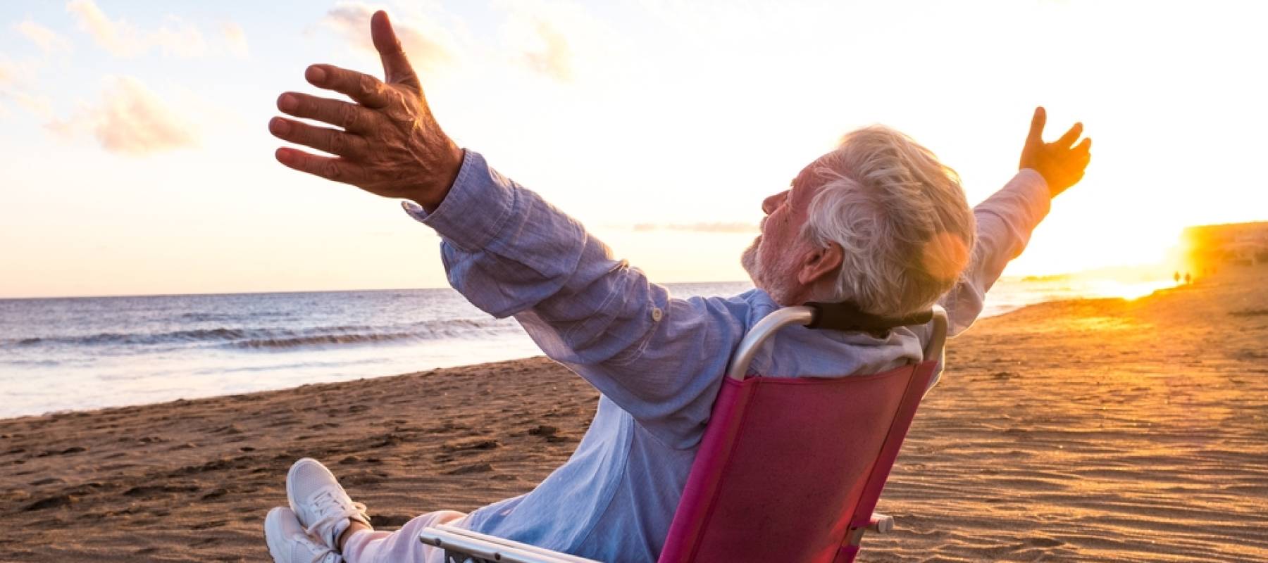 One mature and old man enjoying the summer vacations alone