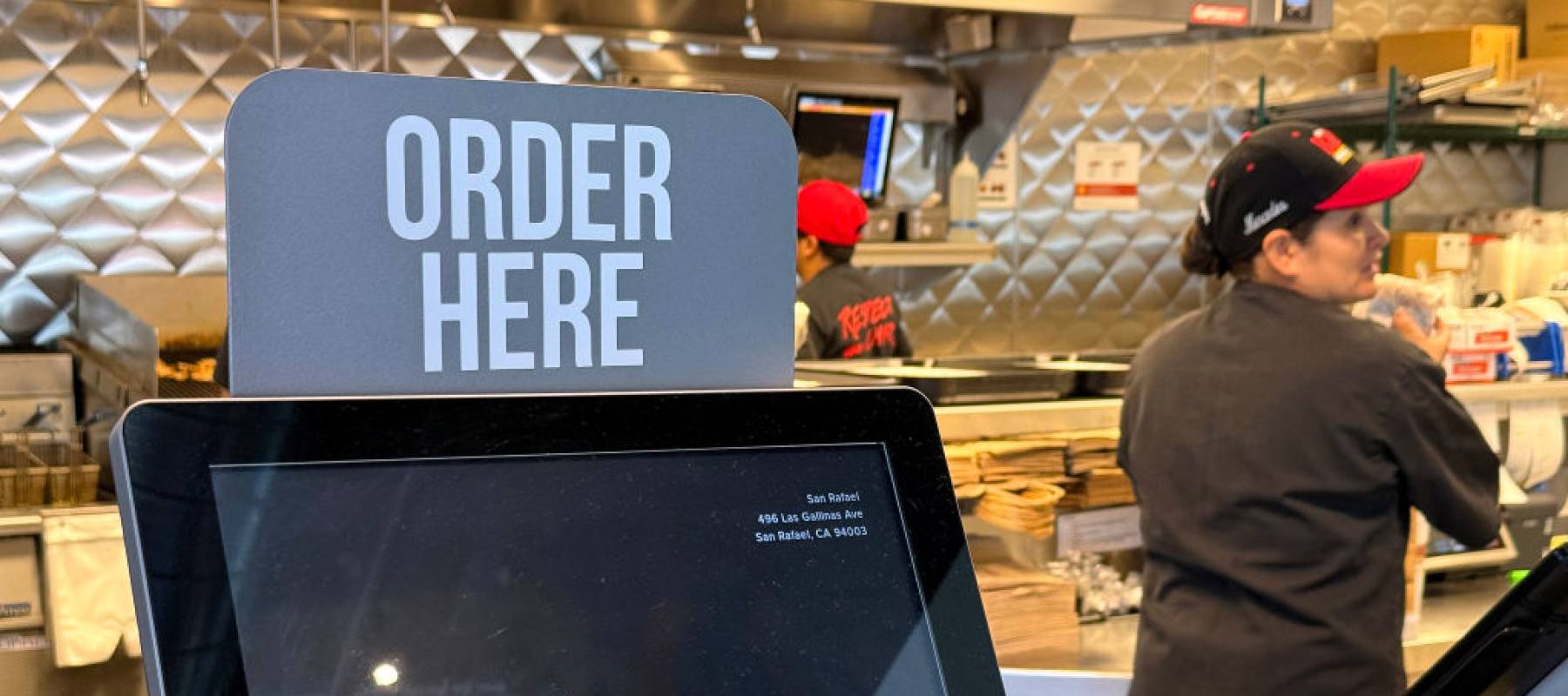 A view of an ordering kiosk at The Habit Burger Grill on April 11, 2024 in San Rafael, California.