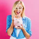 A credit score increasing while money goes into a piggy bank