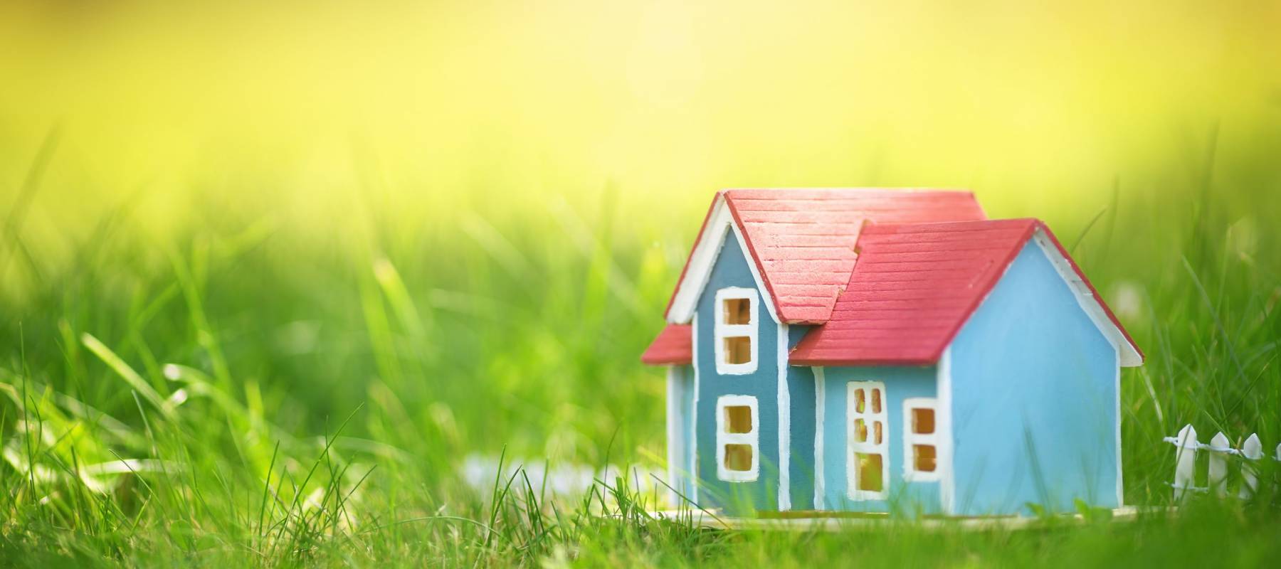 wooden house model on the grass in garden