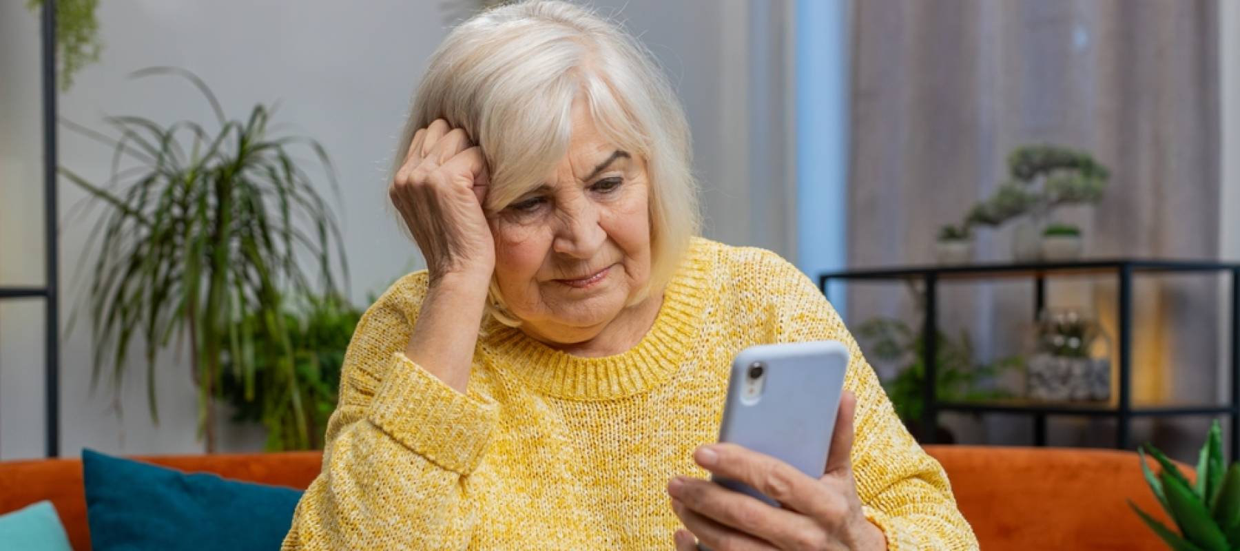 Senior woman use smartphone typing browsing
