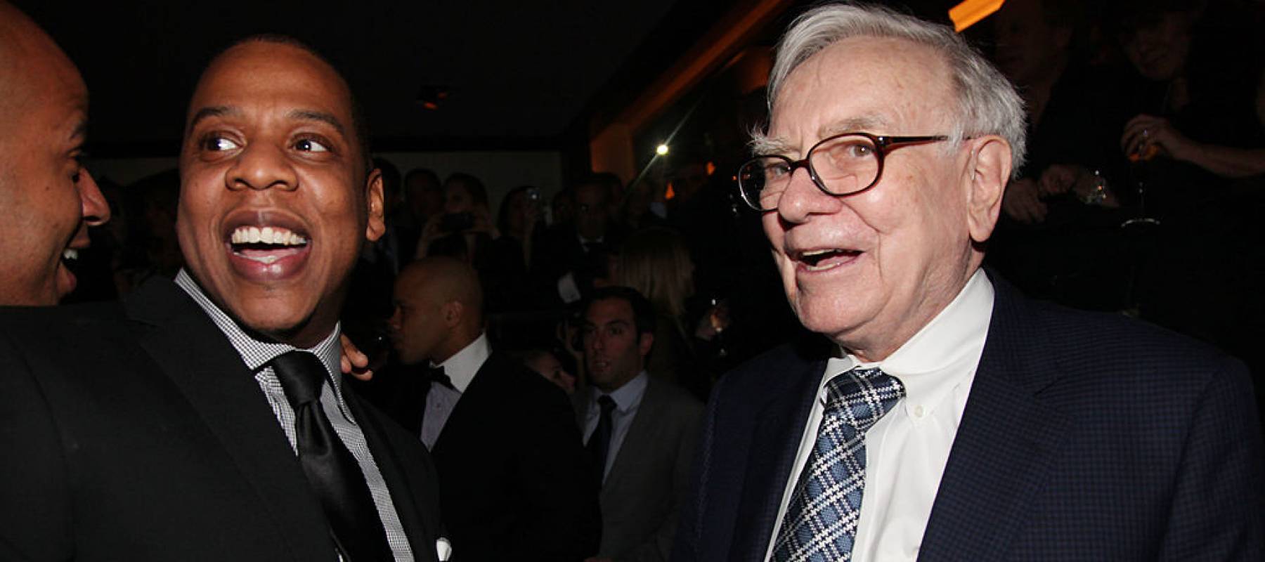 Jay-Z and Warren Buffett attend the grand re-opening of Jay-Z's 40/40 Club on January 18, 2012 in New York City.
