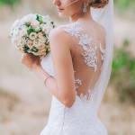 wedding dress, wedding rings, wedding bouquet
