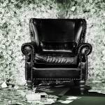 Chair surrounded by cash