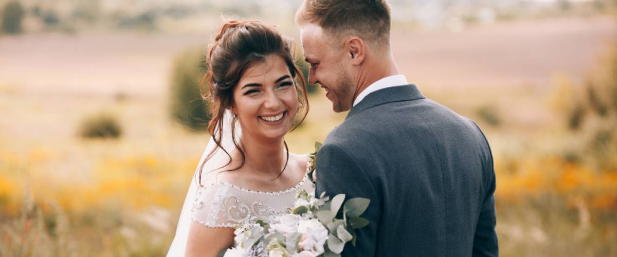 happy bride and groom