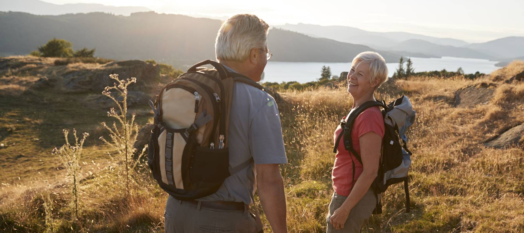 Caucasian senior couple on a hike