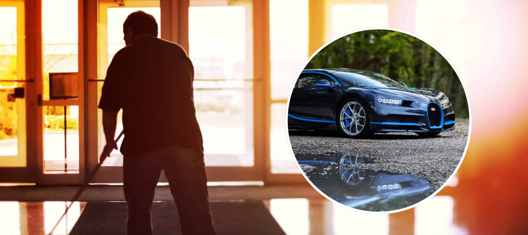 Janitor mopping an office floor, shallow focus, tilt shift image