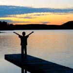 Rejoicing on a cottage dock