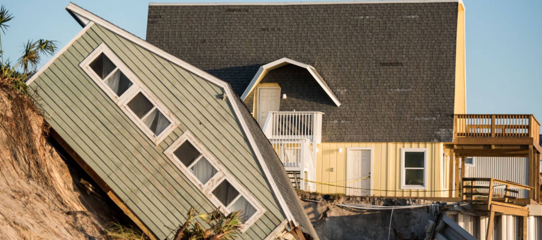 A beachfront home shows damage from Hurricane Irma on September 13, 2017 in Vilano Beach, Florida.