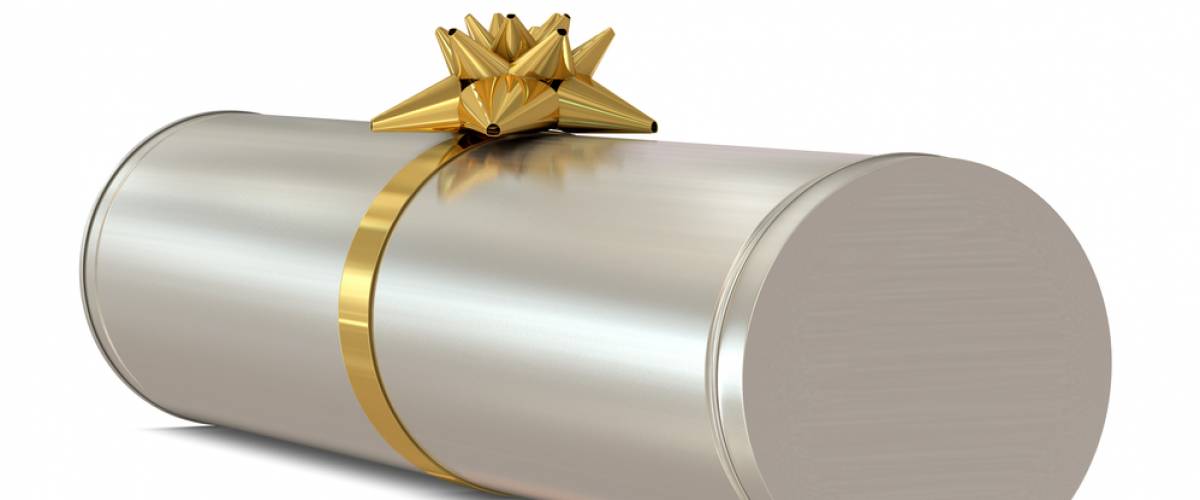 Cylindrical gift with bow
