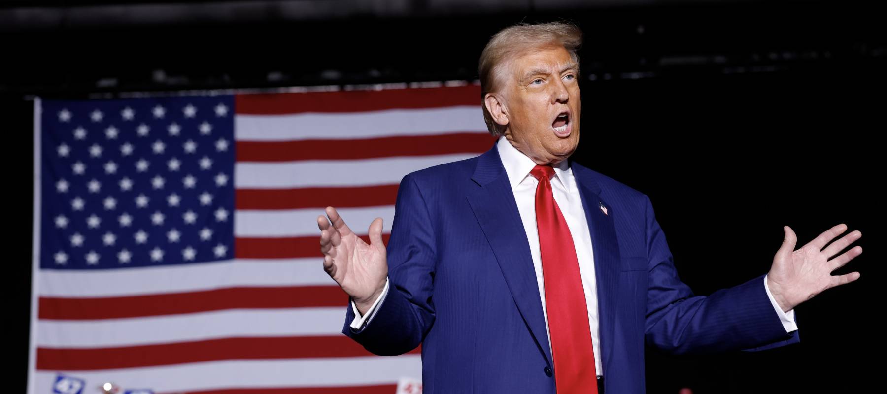 Republican presidential nominee, former U.S. President Donald Trump speaks during a campaign rally on October 26, 2024 in Novi, Michigan.